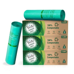 Presto! Amazon Brand - 100% Compostable Garbage Bags | Medium (M) | 45 Counts | 15 Bags X 3 Packs | 19 x 21 Inches | Strong and Durable | For Dry and Wet Waste, Green