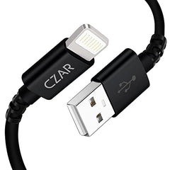 Czartech [1.2 Mt USB-C 20W Fast Charging cable Compatible with i-Phone,14,13, 12,11, X, 8, 7, 6, 5, i-Pad iPad Air and More [Nylon Braided,Black - Pack of 2]
