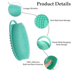 MOMISY 2-in-1 Silicone Body and Shampoo Brush, Exfoliating Bath Scrubber, Scalp Massager with Flat Head (Green)
