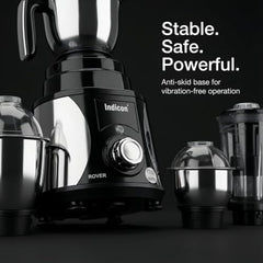 Indicon Rover 1350W Copper Motor Mixer Grinder with 4 Jars (3 Stainless Steel + 1 Juicer Jar), 3-Speed Control, Heavy Duty Grinding & Blending for Kitchen, Unbreakable ABS Body, Red