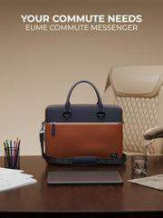 EUME Commute Laptop Bags for Men & Women Office Use| Gift | with Padded Compartment | Vegan Leather & Nylon Fabric | Fits Up to 15.6" Laptop & MacBook, 11L, Black & Forest Green
