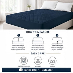 Cloth Fusion Cotton Waterproof Mattress Protector, King 78x72 in | Navy Blue,100% Cotton Top, 150 GSM Polyfill, Leakproof TPU, Hypoallergenic, Elastic Fit, Quilted Bed Cover Protector