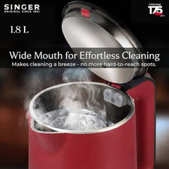 SINGER Cutie DX Electric Kettle 1350 Watts | 2 Years Warranty | 1.5 Liters | Quick Boil | Stainless Steel | Cool-Touch Handle and Lid | Auto Shut Off | Tea & Coffee, Instant Noodles, Rice, Soups