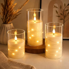 CAVY LED Glass Pillar Candles Light with Acrylic Fiber Glass | Flameless Smokeless Decorative LED Candles Faux Dancing Wicks | Perfect for Diwali Decoration, Home Decor, Gifting, Wedding (Set of 5)