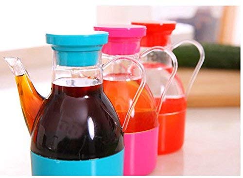 SYGA Set of 3 Small Pot Small Plastic Bottle of Soy Sauce Vinegar Oiler Seasoning with Lid Handle for Convenient Cooking, Eliminate Dripping