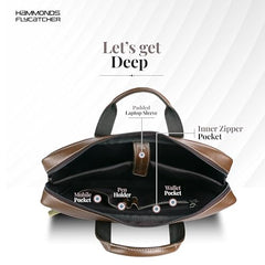 HAMMONDS FLYCATCHER Genuine Leather Office Bag for Men, 15.6 Inch Professional Brown Laptop Bag for Men, Adjustable Strap & Multi Compartments, 1 Year Warranty - Office, Travel, Daily Use