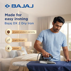 Bajaj DX-2 600W Dry Iron | Advance Soleplate And Anti-Bacterial German Coating Technology | 180 Degree Swivel Cord | Cool Touch Handle | 2-Yrs Warranty 【Black】