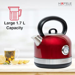 Hafele Dome Plus 2200W, 240V Electric Stainless Steel Kettle with Spout Cover with Analogue Temperature Display, Detachable Micro-Mesh Filter for Lime Scale Filtering, Easy Cleaning (1.7 L) (Grey)