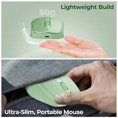 Foxin Flow Wireless Mouse with Rechargeable Battery, Bluetooth & 2.4 Ghz Dual Connectivity, 4 Buttons, Upto 1600 DPI, Type-C Charging | Ergonomic Office Mouse for Laptop, MacBook, PC | Green