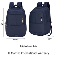 Safari Forge 34L Laptop Backpack, 3 compartments, Raincover, Antitheft pocket, Trolley Sleeve, Organizer, Bottle holder, Front pocket, College bag, school bag, Formal backpack, Color- Black