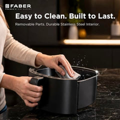 Faber 4L 1350W Digital Air Fryer | Fry, Bake, Roast | 85% Less Oil, 200°C Swirl Heating Technology |10-Preset Menu|Touch Control Interface| Auto Shut-Off |2 Yrs Comprehensive Warranty|Black