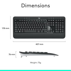 Logitech MK540 Advanced Wireless Keyboard and Mouse Combo for Windows, 2.4 GHz Unifying USB-Receiver, Multimedia Hotkeys, 3-Year Battery Life, for PC, Laptop - Black