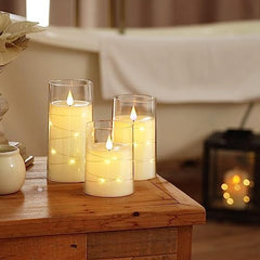 Flameless LED Pillar Candle Set of 2 | Acrylic Fiber Glass | Dancing Faux Wick | Remote Control with Battery Operated 3 AA | Home Décor & Gifting | 3" D x 6" H | Red