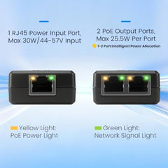 2-Port Gigabit PoE Extender/Switch, 30W Input, 25.5W Output, IEEE 802.3af/at, PoE Splitter Repeater, Power Supply for 2 PoE Devices Such as IP Cameras, IP Phones, Wireless AP, Minimalist Style