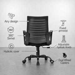 CELLBELL Desire C104 Mesh Mid Back Chair | Ergonomic Office, Study, Revolving, Computer Chair for Work from Home Heavy Duty Metal Base, Seat Height Adjustable (Black)