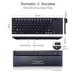 Rii K12 Ultra Slim 2.4GHz Portable Mini Wireless KODI Keyboard Large Size Touchpad Mouse, Stainless Steel Back Cover, Rechargeable Li-ion Battery, IPTV, Android TV, XBMC, Windows, Black