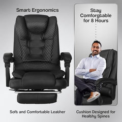 Kepler Brooks Italia Premium Leatherette Office Chair for Work | 3-Years Warranty | Boss Chair for Office, Ergonomic Executive Chair, Cushioned Arms & Seat, Leg Rest, Heavy Duty Metal Base (Black)