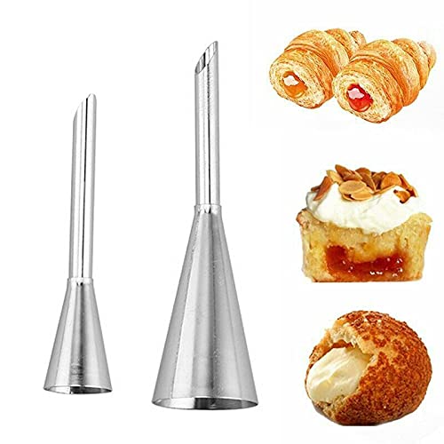 SYGA Cream Icing Piping Nozzle Tip, 2 Pack Puff Nozzle Tip Stainless Steel Nozzle Cream Puff Cake Decor Tool with Cleaning Brush