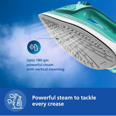 Philips Speed Pro DST3030/70 Steam iron, Green | 2400W, 40g/min Steam, 180g Steam Boost Ceramic Soleplate, Auto Shut-off, Drip Stop Technology, Large 300ml Water Tank