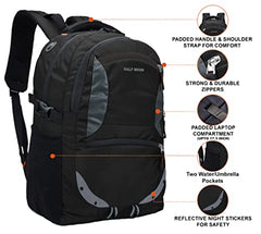 Half Moon 35L 4 Compartment Laptop Backpack College School Travel Bag Backpack For Unisex Boys Girls With Rain Cover, Black