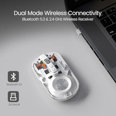 Portronics Toad 8 Transparent Wireless Bluetooth Mouse with Dual Wireless (BT + 2.4 GHz), Rechargeable Battery, Noise-Free Clicking, Show/Hide Desktop, Multi-Device Pair, Adjust Sensitivity (Grey)