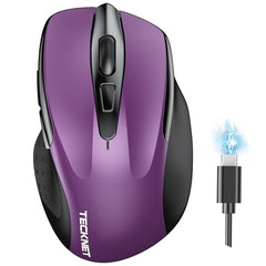 TECKNET Wireless Mouse, BT 5.0/2.4G, Rechargeable 6-DPI Silent, Grey