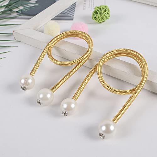Syga 2Pcs Curtain Tiebacks 46cm Curtain Clip Rope Holdbacks Classy Decorative Pearl Holder Buckles for Home Hotel Window Draperies Rope Ties Office Living Bedroom Decoration- Pack of 2, Beige