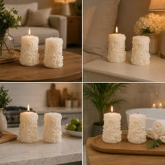 Decorative Fragrance Candle with Raised 3D Ivory Swirl Pillar Artwork | Long Burning Scented Candle for Home Décor, Living Room, Bedroom, Meditation Space, Table Decoration & Gift