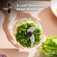 CÜRAA Chopper Electric for Kitchen | ChopLab Neo USB Vegetable Chopper for Kitchen Use by Chef Sanjyot Keer | Rechargeable Chopper with Stainless Steel Blades, 250ml, Beige