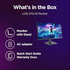 Lenovo LOQ 27Q-10 (Smartchoice) | 27" (68.5cm) QHD (2560x1440) IPS 180Hz Gaming Monitor | 0.5ms, HDR10 Compliance, AMD FreeSync, 99% sRGB, 2xHDMI 2.1 TMDS, 1xDP 1.4| Tilt | Lunar Grey | 68F3GACBIN