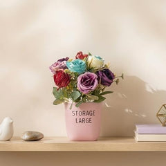 Dekorly Premium Artificial New Rose Flower with Pink Decorative Pot (Storage Large) – 22 cm Faux Flower Arrangement for Home Decor Living Room Bedroom Office Decor (1, Rose)