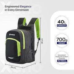 HARISSONS Xeno Travel Laptop Backpack | 40L | Fits 15.6" Laptop | Water-Resistant Dobby PU Polyester | USB Port, Rain Cover, Reflectors, Sternum Strap | Work, College & Commute (Black-Green)