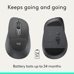 Logitech Signature Comfort Plus M850 L Wireless Mouse, Bluetooth Mouse with Palm Cushion, Silent Clicks, 24-Month Battery, Customizable Buttons, for Windows, Mac, iPad - Graphite