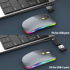 BUYFLUX LED Wireless Mouse, Slim Silent Mouse 2.4G Portable Mobile Optical Office Mouse with USB & Type-c Receiver, 3 Adjustable DPI Levels for Notebook, PC, Laptop, Computer (Black)