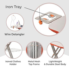 Kuber Industries 18 Inch Foldable & Height Adjustable Press Board Iron Stand with Heat Resistant Holder/Tray for Home | Anti Skid Press Table for Clothes | Diamond Print- Red & Cream