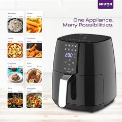 Milton Rapid Digital Air Fryer 4.2L|1450W|360° High Speed Air Circulation|Up to 90% Less Oil Usage|8 Preset Menus|Touch Control Panel & Digital Display|Auto Shut-Off|1 Year Warranty (Black)