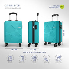 Safari Pentagon Pro 8 Wheels Set of 3 (Cabin + Medium + Large) Trolley Bags, Hard Case Polypropylene, 360º Wheeling Luggage, Suitcase for Travel, Cyan, Spinner Wheels