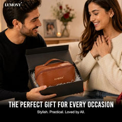 LUMONY® Makeup Pouch Bag Leather Large Capacity Travel Toiletries Organizer Cosmetic Bag with Handle and Divider Multifunctional Makeup Bag for Easy Access Waterproof (Brown)