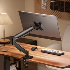 Jin Office Single Monitor Gas Spring Arm | Supports 13-32" Screen| 10KG Weight Capacity| Height Adjustable Desk Mount| Monitor Stand with Gas Spring Adjustment (Black)