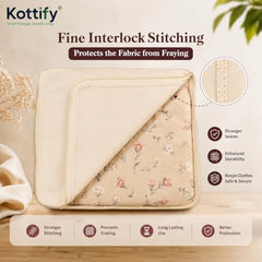 Kottify Cotton Canvas Clothes Storage Bags Pack of 3 | Saree Covers with Zip | Wardrobe Organizer for Women’s Dresses, Sarees & Lehengas | Breathable Fabric Storage Bag with Window (17 x 14 x 7 Inch)