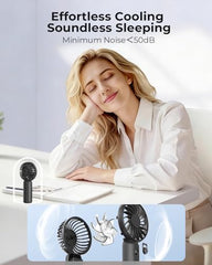 ARCTICOOL Portable Mini Fan - Rechargeable Hand Fan with 3 Adjustable Speeds, 2000mAh Battery, Lightweight Design, Low Noise, and Easy Portability for Indoor and Outdoor Use (Deep Black)