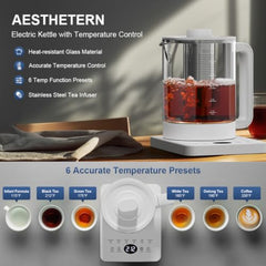 Boil Pro Smart Electric Kettle Glass 1.5L | Thermostat | 800W with 10 Preset Modes & Live Temperature Display | Smart | Inner Steel Plate Lid & Base | Steel Infuser | 60 CM 3pin Cable | acquaso