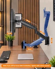 Dyazo Single Monitor Desk Mount Stand | Height Adjustable Fully Articulating Arm for 13–32 Inch Screens | VESA 75×75/100×100 Compatible | Tilt & Rotate Monitor Holder with C-Clamp/Grommet Base (Black)