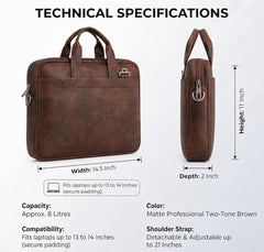 EXIM Prime Laptop Bag for Men Office Use| Office Bag for Men| Vegan Leather Laptop Messenger Bag| Fits Up to 13 to 14 Inch Laptop| Business Briefcase with Handle and Shoulder Strap (Shaded Brown)