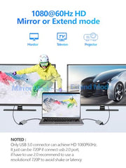 USB 3.0 to HDMI Adapter for Monitor 1080P@60Hz Display with 5Gbps High Speed Transmission, Support Extend & Mirror Mode, Compatible with Window Mac Laptop Desktop Projector TV