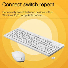 HP 230 Wireless Keyboard and Mouse Combo, 2.4GHz USB dongle, 1600 dpi, Windows PC Compatible, Full-Size Keyboard with Numeric pad, 12 Function Keys, 1-Year Warranty, 0.56 kg, White, 3L1F0AA