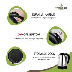 FRESHOME Electric Multipurpose Kettle 1.2L, 600W, with Stainless Steel Body, Egg Rack, Grill Rack, 3 Heating Modes & Rapid Boil Technology, Boiling Water, Tea, Coffee, Oats, Noodle, Soup (Silver)