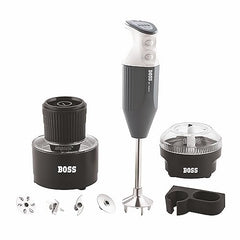 BOSS Genius Portable Hand Blender | 5 Years Warranty* | Powerful 275 Watts Motor | Chopper & Chutney Attachments | Variable Speed Control | Isi-Marked, Grey