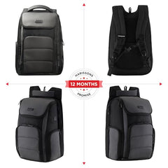 HARISSONS Teknos Business Travel Laptop Backpack | 35L | Fits 15.6” Laptop | 900D PU-Coated Polyester & Vegan Leather | Work, Travel & Commute | USB Port, Anti-Theft Pocket, Rain Cover (Black)