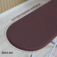 TEX-RO Ironing Board with Iron Stand | Foldable Iron Table for Ironing Clothes with Adjustable Height, Cotton Padded Press Table, Heat-Resistant Rest & Anti-Skid Legs - Brown and White